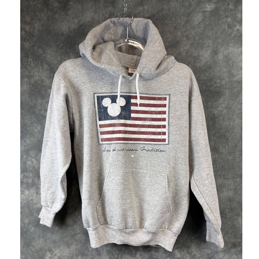 Disney Store Hoodie Adult Small Gray Mickey Mouse American Flag Graphic Pullover - Picture 3 of 11